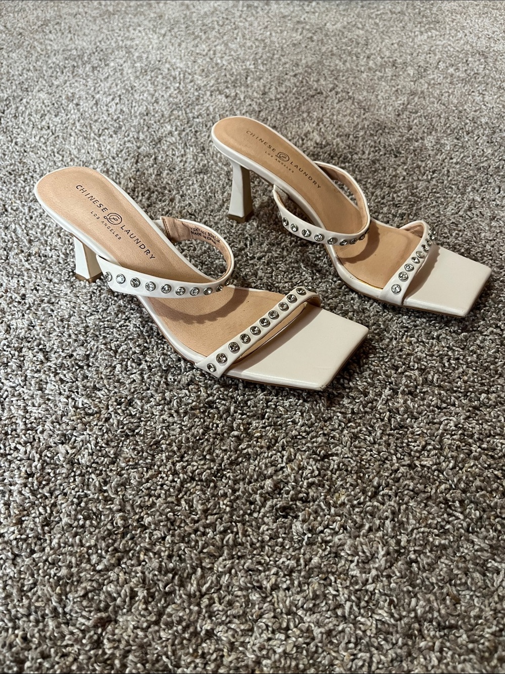 Chinese Laundry Ivory Studded Square-Toe Heeled Sandals